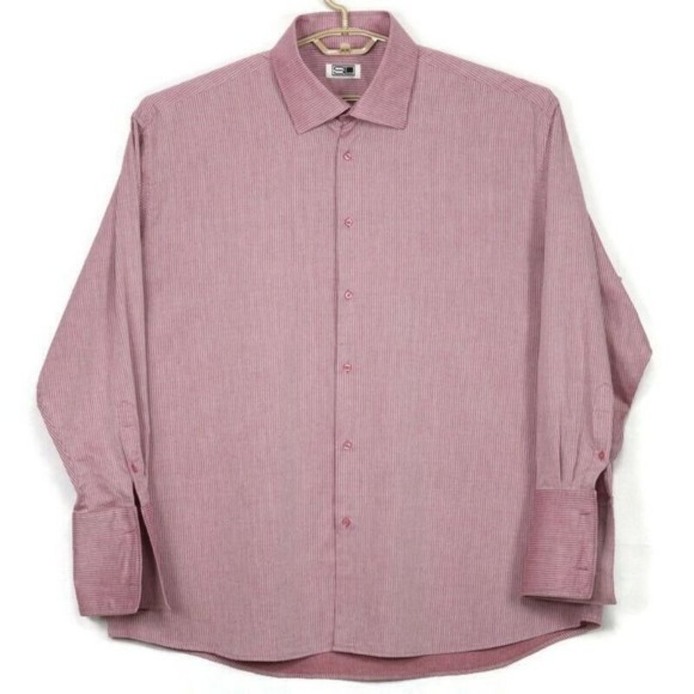 Steven Land Dress Shirt Pink Striped French Cuffs‎ 18.5 34/35